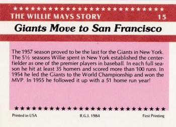 1984 Galasso Willie Mays #15 Willie Mays Back