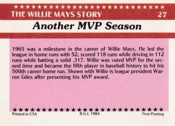 1984 Galasso Willie Mays #27 Willie Mays / Warren Giles Back