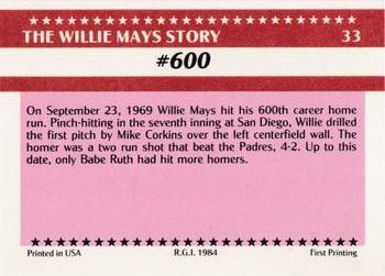 1984 Galasso Willie Mays #33 Willie Mays Back