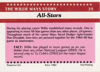 1984 Galasso Willie Mays #35 Willie Mays / Don Drysdale Back