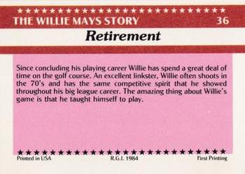 1984 Galasso Willie Mays #36 Willie Mays Back