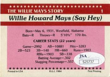 1984 Galasso Willie Mays #1a Willie Mays Back