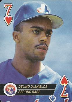1993 Bicycle Aces Playing Cards #7♥ Delino DeShields Front