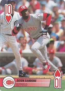 1995 Bicycle Aces Playing Cards #10♥ Deion Sanders Front