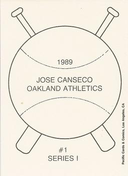 1989 Pacific Cards & Comics Series I (unlicensed) #1 Jose Canseco Back
