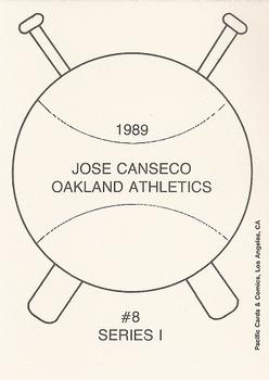 1989 Pacific Cards & Comics Series I (unlicensed) #8 Jose Canseco Back