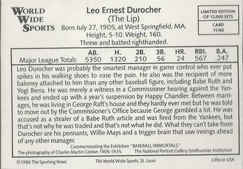 1986 Conlon World Wide Sports Series 1 #11 Leo Durocher Back