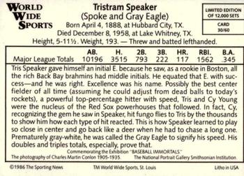 1986 Conlon World Wide Sports Series 1 #30 Tris Speaker Back