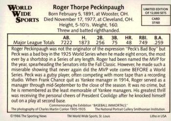 1986 Conlon World Wide Sports Series 1 #37 Roger Peckinpaugh Back