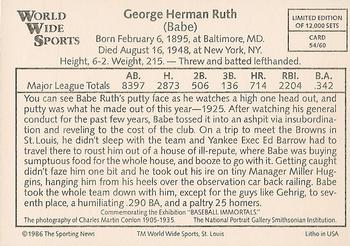 1986 Conlon World Wide Sports Series 1 #54 Babe Ruth Back