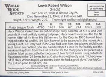1986 Conlon World Wide Sports Series 1 #56 Hack Wilson Back