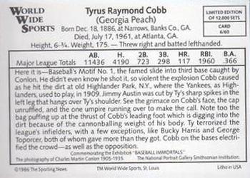 1986 Conlon World Wide Sports Series 1 #6 Ty Cobb Back