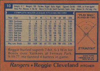 1978 Topps Burger King Texas Rangers #10 Reggie Cleveland Back