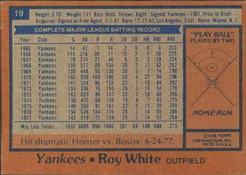 1978 Topps Burger King New York Yankees #19 Roy White Back