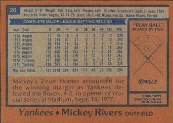 1978 Topps Burger King New York Yankees #20 Mickey Rivers Back