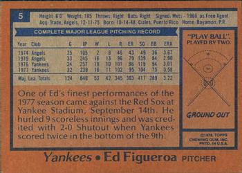 1978 Topps Burger King New York Yankees #5 Ed Figueroa Back