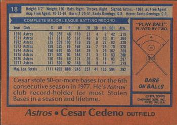 1978 Topps Burger King Houston Astros #18 Cesar Cedeno Back