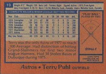 1978 Topps Burger King Houston Astros #19 Terry Puhl Back