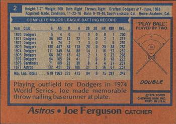 1978 Topps Burger King Houston Astros #2 Joe Ferguson Back