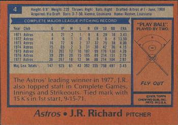 1978 Topps Burger King Houston Astros #4 J.R. Richard Back