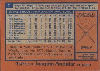 1978 Topps Burger King Houston Astros #7 Joaquin Andujar Back