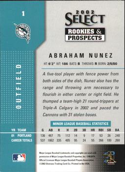 2002 Select Rookies & Prospects #1 Abraham Nunez Back