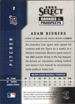2002 Select Rookies & Prospects #2 Adam Bernero Back