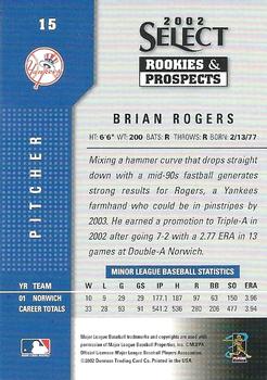 2002 Select Rookies & Prospects #15 Brian Rogers Back