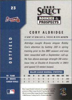 2002 Select Rookies & Prospects #23 Cory Aldridge Back
