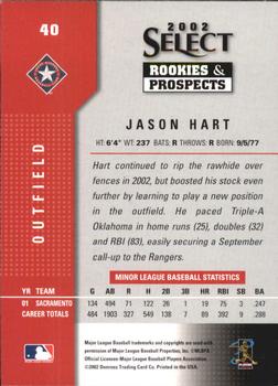 2002 Select Rookies & Prospects #40 Jason Hart Back
