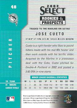 2002 Select Rookies & Prospects #48 Jose Cueto Back