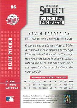 2002 Select Rookies & Prospects #56 Kevin Frederick Back