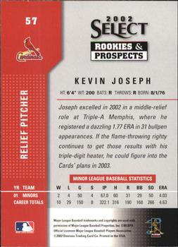 2002 Select Rookies & Prospects #57 Kevin Joseph Back