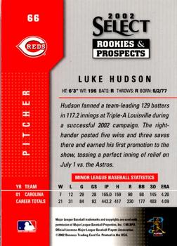 2002 Select Rookies & Prospects #66 Luke Hudson Back