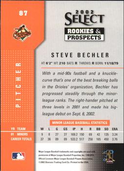 2002 Select Rookies & Prospects #87 Steve Bechler Back