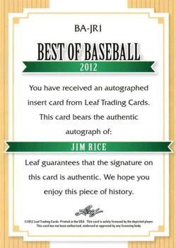 2012 Leaf Best of Baseball #BA-JR1 Jim Rice Back