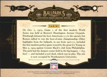 2012 Panini Cooperstown - Ballparks #1 Huntington Avenue Grounds Back