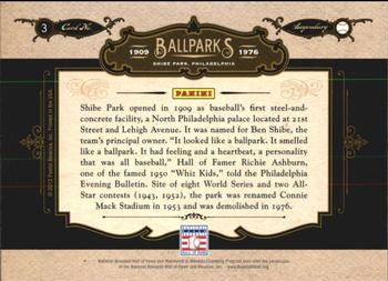 2012 Panini Cooperstown - Ballparks #3 Shibe Park Back
