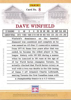 2012 Panini Cooperstown - Credentials #8 Dave Winfield Back