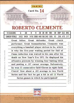 2012 Panini Cooperstown - Credentials #14 Roberto Clemente Back