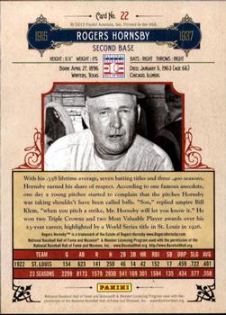 2012 Panini Cooperstown - Crystal Collection #22 Rogers Hornsby Back
