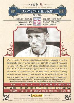 2012 Panini Cooperstown - Crystal Collection #31 Harry Heilmann Back