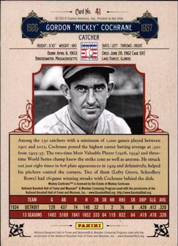 2012 Panini Cooperstown - Crystal Collection #41 Mickey Cochrane Back