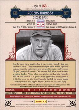 2012 Panini Cooperstown - Crystal Collection #166 Rogers Hornsby Back