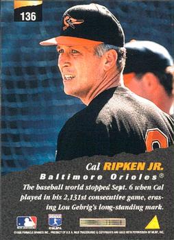 1996 Pinnacle #136 Cal Ripken Jr. Back