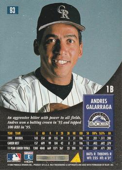 1996 Pinnacle #93 Andres Galarraga Back