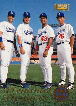 1996 Pinnacle #132 Dynamic Dodgers (Eric Karros / Mike Piazza / Raul Mondesi / Hideo Nomo) Front