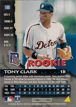 1996 Pinnacle #166 Tony Clark Back