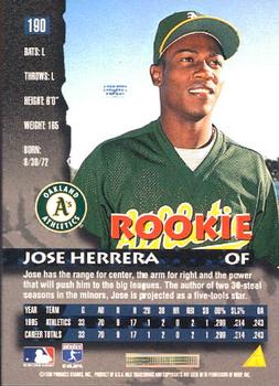 1996 Pinnacle #190 Jose Herrera Back