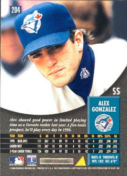 1996 Pinnacle #204 Alex Gonzalez Back